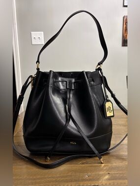 Lauren Ralph Lauren Crawley Leather Drawstring Bucket Bag